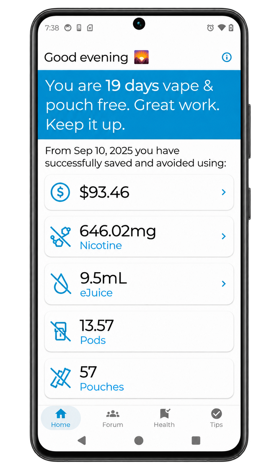 Quit Nicotine - For Good main app screen